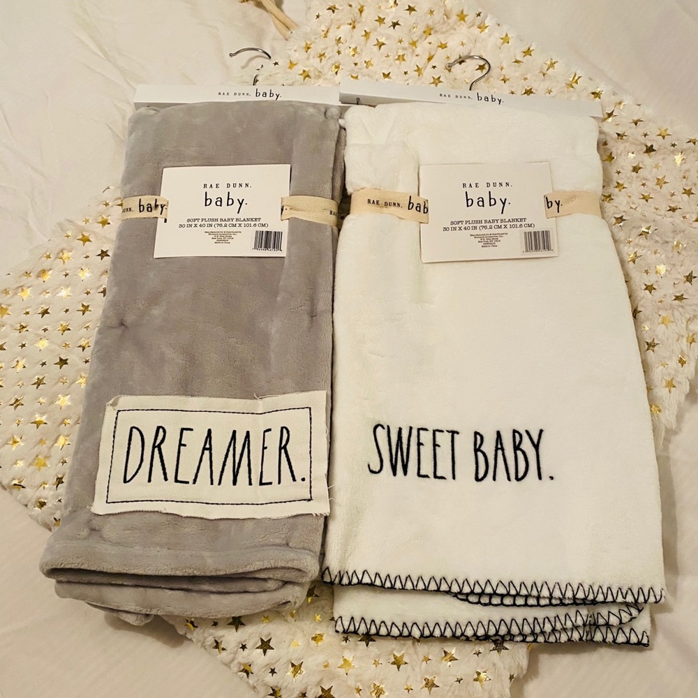 Rae Dunn soft plush baby blankets
